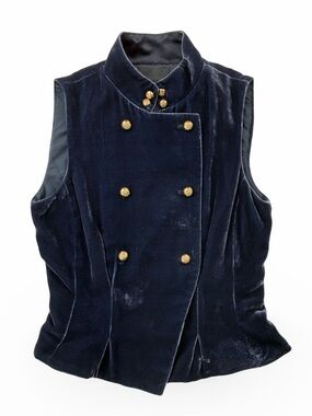Intermix Navy Velvet Double-Breasted Sleeveless Vest with Gold Buttons Small